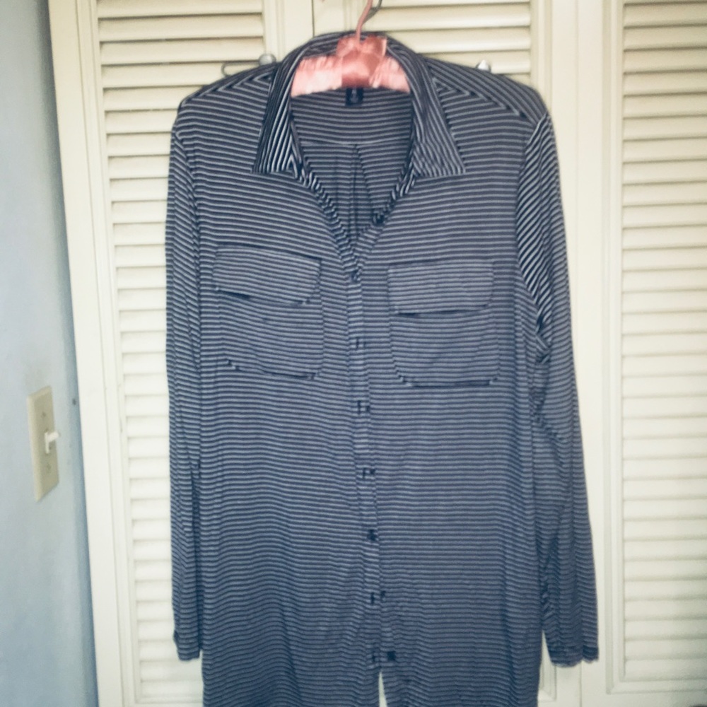 Lands end blue striped blouse